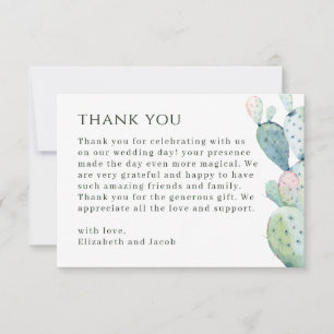 Tarjeta De Agradecimiento Boda de Cactus del Desierto Botánico del Suroest
