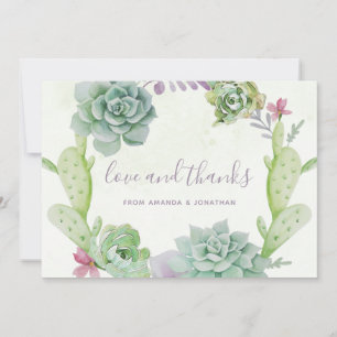 Tarjeta De Agradecimiento Boda de cactus suculentos de desierto acuarela
