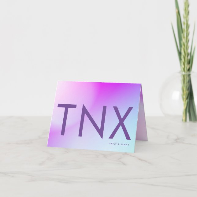 Tarjeta De Agradecimiento Boda de caída púrpura de gradiente ultramoderno (Anverso)