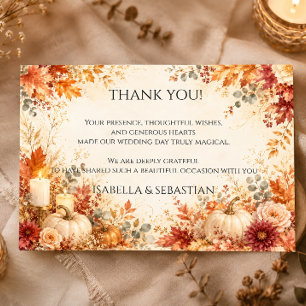 Tarjeta De Agradecimiento Boda de calabaza floral de otoño elegante