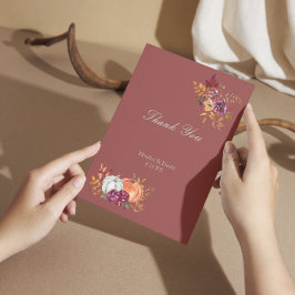 Tarjeta De Agradecimiento Boda de calabaza floral de otoño rústico