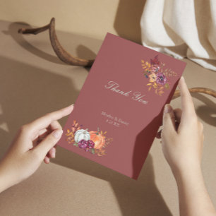 Tarjeta De Agradecimiento Boda de calabaza floral de otoño rústico