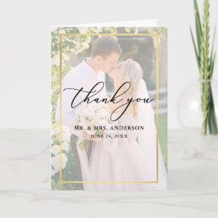 Tarjeta De Agradecimiento Boda de caligrafía 2 Oro superpuesto de fotografía