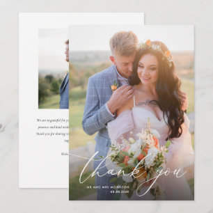 Tarjeta De Agradecimiento boda de caligrafía blanca de moda