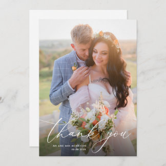 Tarjeta De Agradecimiento boda de caligrafía blanca de moda