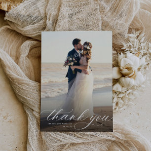 Tarjeta De Agradecimiento boda de caligrafía blanca moderna