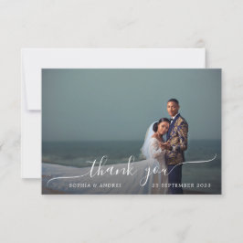 Tarjeta De Agradecimiento Boda de Caligrafía Blanca Romántica Moderna con Fo