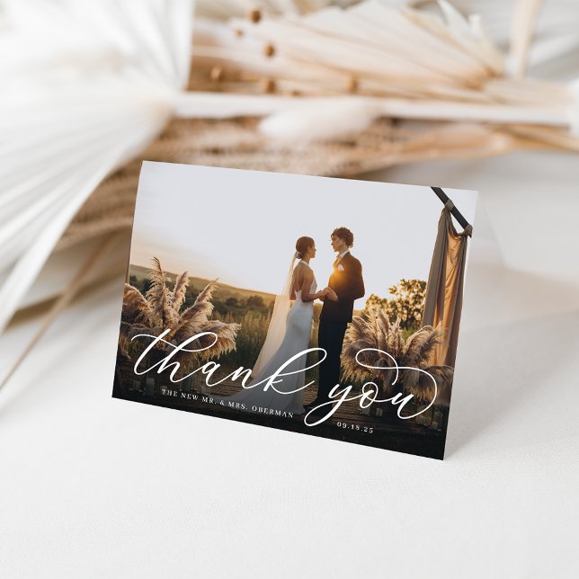 Tarjeta De Agradecimiento Boda de caligrafía clásica foto doblada (Subido por el creador)