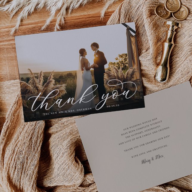 Tarjeta De Agradecimiento Boda de caligrafía clásica plana (Subido por el creador)
