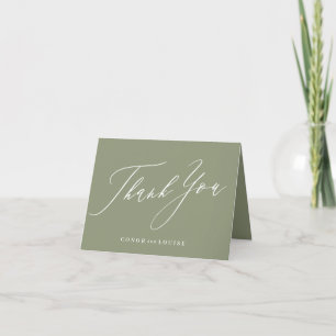 Tarjeta De Agradecimiento Boda de Caligrafía Clásica Verde Salvia y Blanco