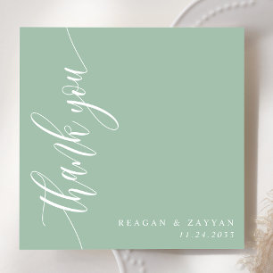 Tarjeta De Agradecimiento Boda de Caligrafía con Script de Menta Polvorienta