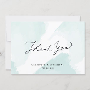 Tarjeta De Agradecimiento Boda de caligrafía de color azul claro