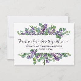 Tarjeta De Agradecimiento Boda de caligrafía de lavanda de eucalipto