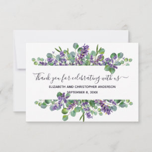 Tarjeta De Agradecimiento Boda de caligrafía de lavanda de eucalipto
