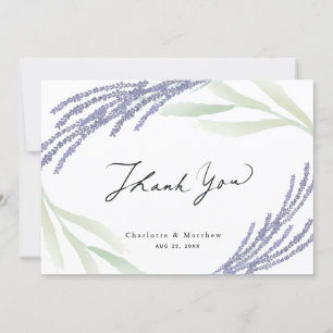 Tarjeta De Agradecimiento Boda de caligrafía de lavanda y vegetación