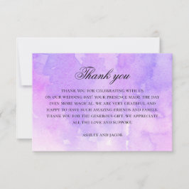 Tarjeta De Agradecimiento Boda de caligrafía de lila y púrpura de acuarela