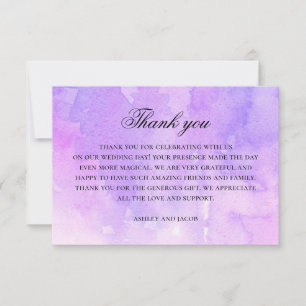 Tarjeta De Agradecimiento Boda de caligrafía de lila y púrpura de acuarela