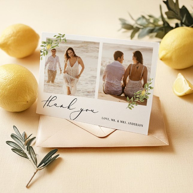 Tarjeta De Agradecimiento Boda de caligrafía de limón amarillo (Subido por el creador)