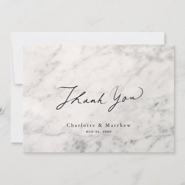 Tarjeta De Agradecimiento Boda de caligrafía de mármol gris (Anverso)