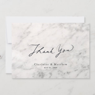 Tarjeta De Agradecimiento Boda de caligrafía de mármol gris