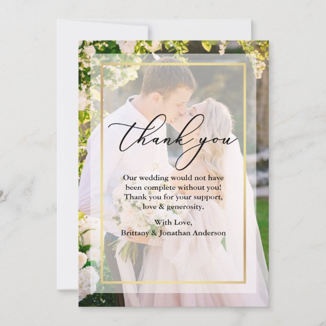 Tarjeta De Agradecimiento Boda de caligrafía delgada Superposición del marco (Anverso)