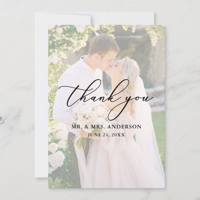 Tarjeta De Agradecimiento Boda de caligrafía Delicada 2 Superposición fotogr (Anverso)