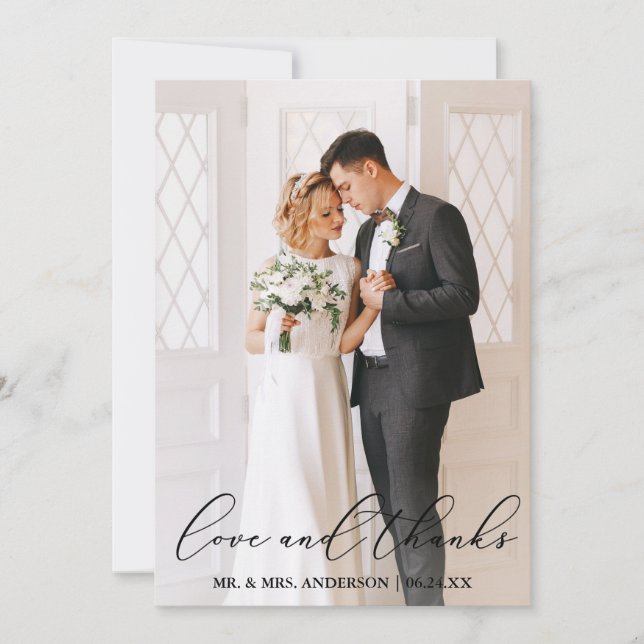 Tarjeta De Agradecimiento Boda de caligrafía elegante de amor (Anverso)