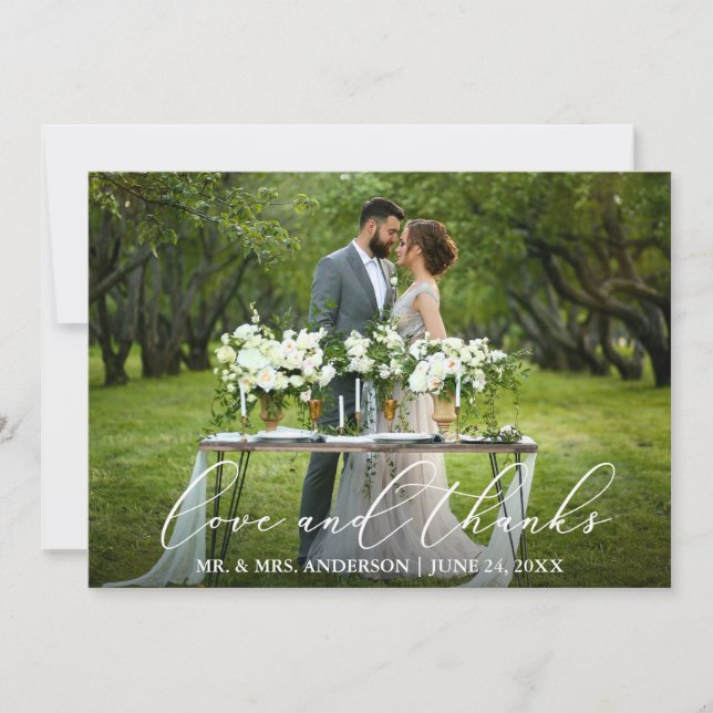 Tarjeta De Agradecimiento Boda de caligrafía elegante de Love Gracias (Anverso)