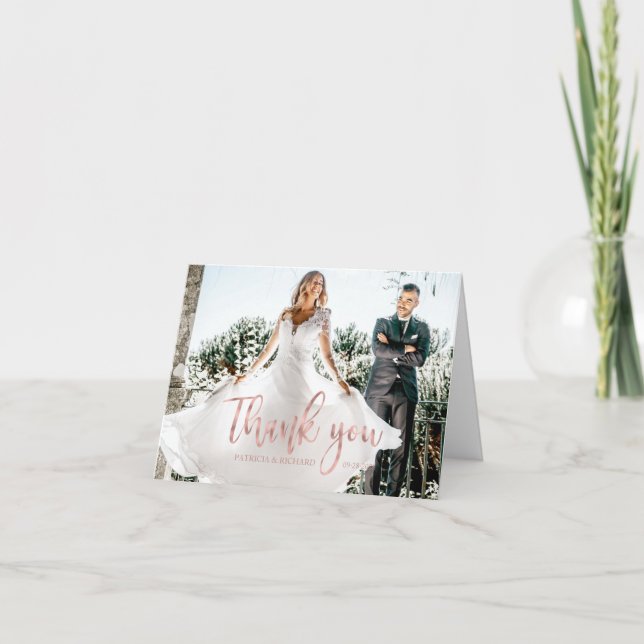 Tarjeta De Agradecimiento Boda de caligrafía elegante fotográfica Gracias (Anverso)