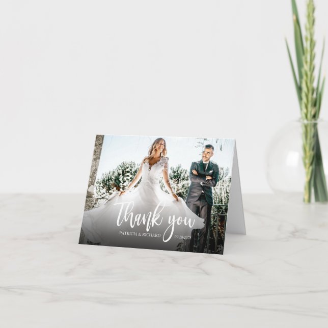 Tarjeta De Agradecimiento Boda de caligrafía elegante fotográfica Gracias (Anverso)