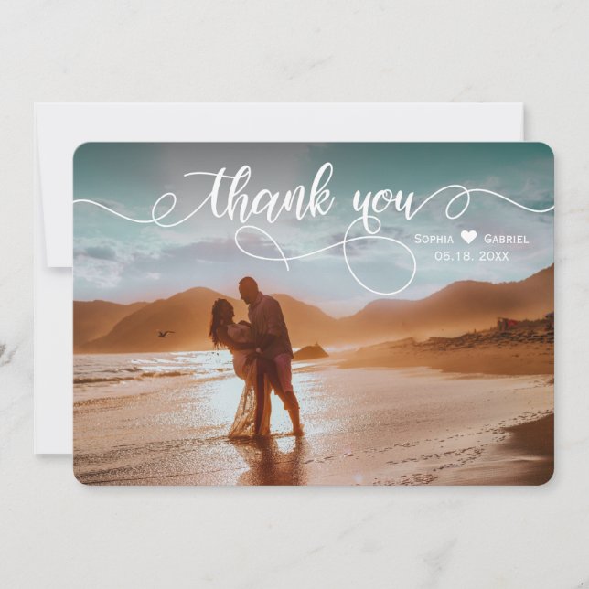 Tarjeta De Agradecimiento Boda de caligrafía elegante moderna (Anverso)