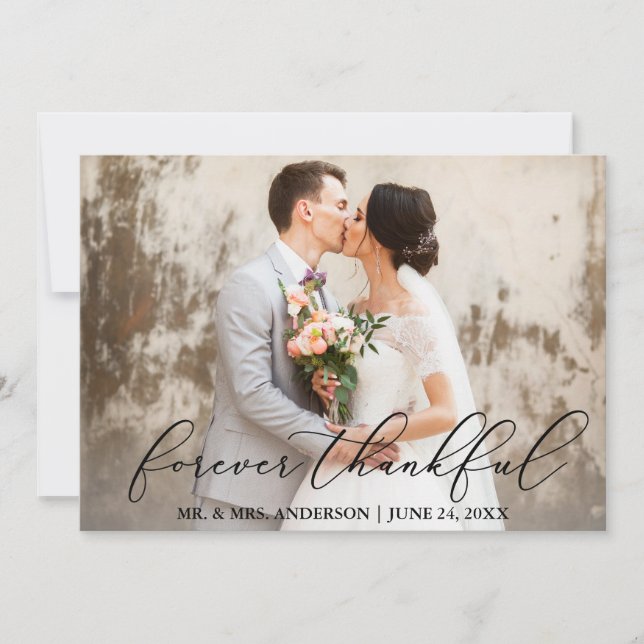 Tarjeta De Agradecimiento Boda de caligrafía elegante y agradecida por siemp (Anverso)