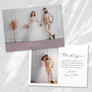Tarjeta De Agradecimiento Boda de caligrafía fotográfica Lavender Heart 2