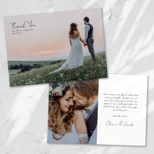 Tarjeta De Agradecimiento Boda de caligrafía fotográfica minimalista 2