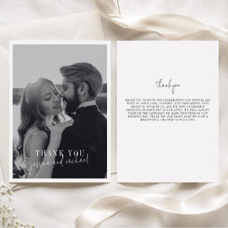 Tarjeta De Agradecimiento Boda de Caligrafía Fotográfica Minimalista Moderna