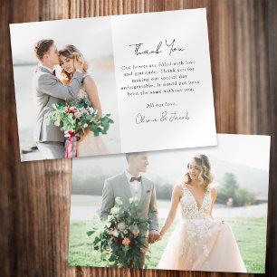 Tarjeta De Agradecimiento Boda de Caligrafía Fotográfica Minimalista Moderna