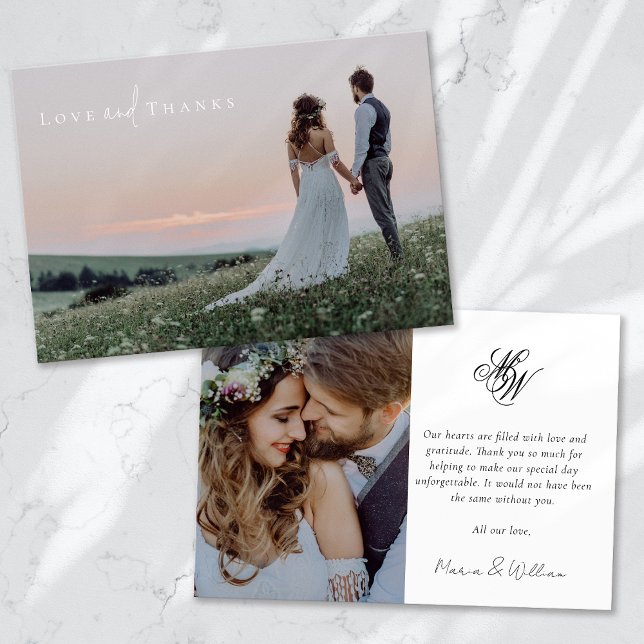 Tarjeta De Agradecimiento Boda de caligrafía fotográfica Monograma 2 (Subido por el creador)