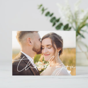 Tarjeta De Agradecimiento Boda de caligrafía fotográfica simple de 2 guiones