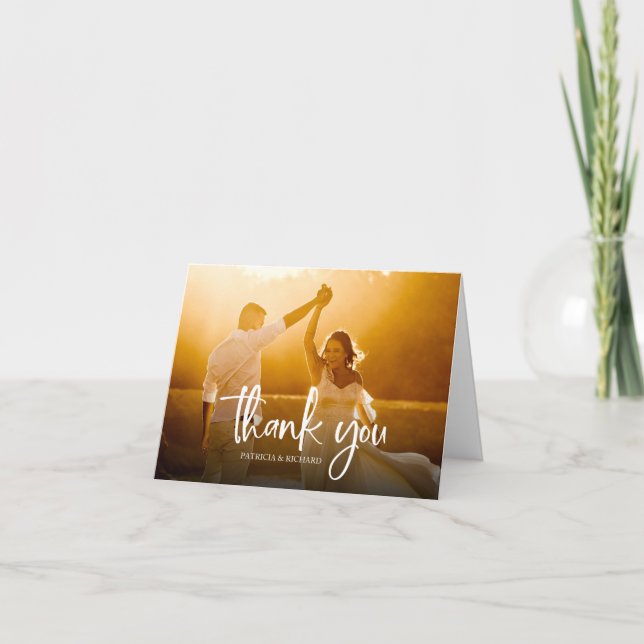 Tarjeta De Agradecimiento Boda de caligrafía hermosa gracias foto (Anverso)