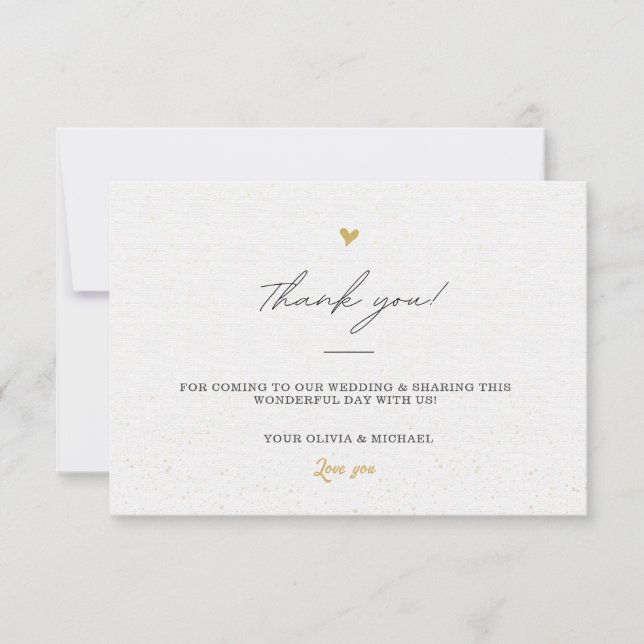 Tarjeta De Agradecimiento Boda de caligrafía mínima de oro blanco y negro (Anverso)