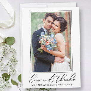 Tarjeta De Agradecimiento Boda de caligrafía Minimalista moderna foto de amo