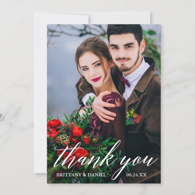 Tarjeta De Agradecimiento Boda de caligrafía moderna foto que (Anverso)