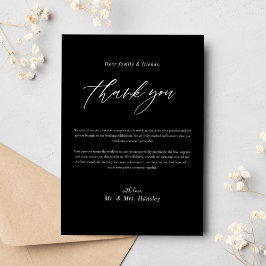 Tarjeta De Agradecimiento Boda de caligrafía moderna Minimalista negra