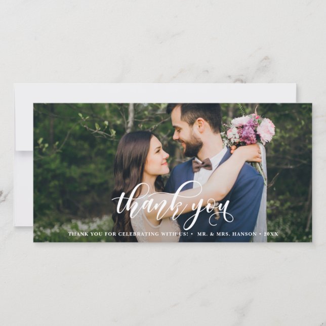 Tarjeta De Agradecimiento Boda de caligrafía moderna y encantadora gracias (Anverso)