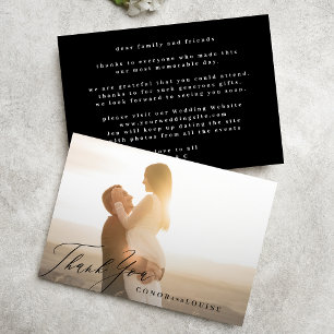 Tarjeta De Agradecimiento Boda de caligrafía negra moderno simple foto