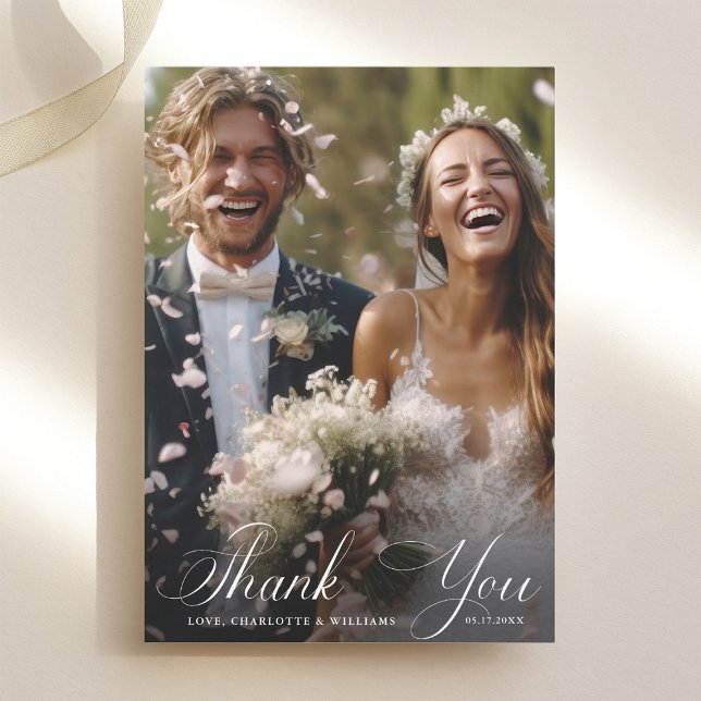 Tarjeta De Agradecimiento Boda de caligrafía romántica 2 Foto (Subido por el creador)