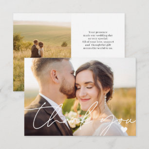 Tarjeta De Agradecimiento Boda de caligrafía simple de 2 fotos