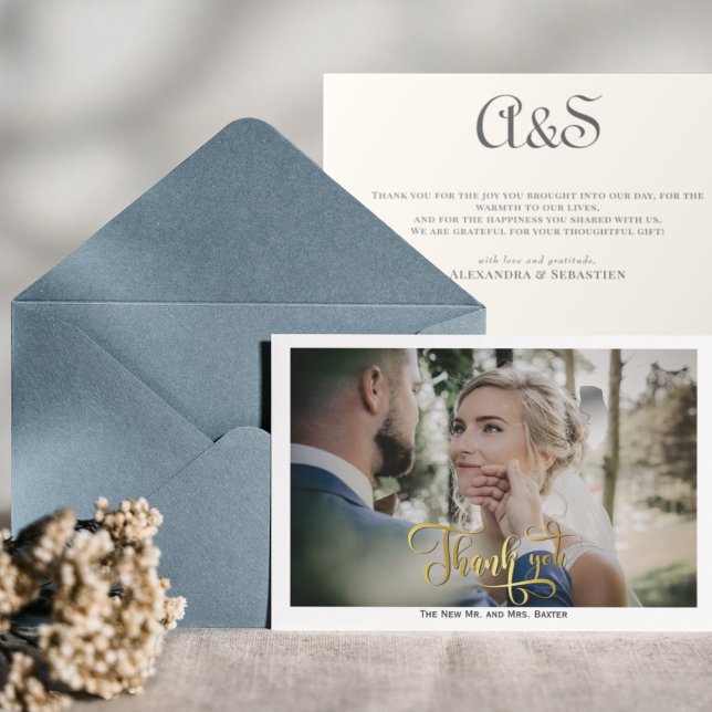 Tarjeta De Agradecimiento Boda de caligrafía simple y elegante (Subido por el creador)
