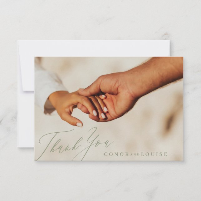 Tarjeta De Agradecimiento Boda de caligrafía verde Sage moderno simple (Anverso)