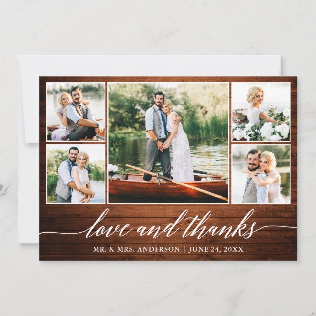 Tarjeta De Agradecimiento Boda de caligrafía Wood Love Gracias 5 Foto (Anverso)